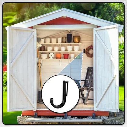 4 Pcs J Tool Hooks Plastic Multi Purpose Shed Accessories for Wall Black Shed Hanger Storage for Garage Hanging Shovel Rake Sports Equipment (4 Count)
