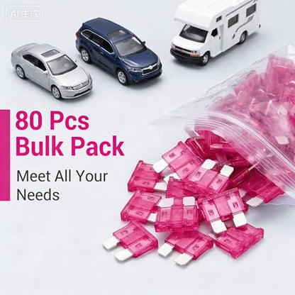 80Pcs) 50 Amp Standard Fuse, 50A Car Blade Fuses for Car/RV/Truck/SUV/Motorcycle/Boat