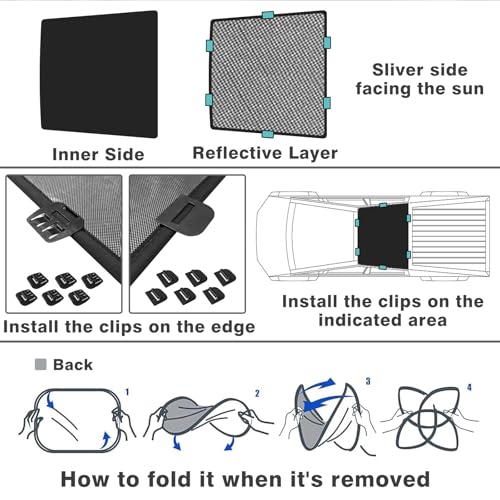 Foldable Roof Sunshade Compatible with 2026 2025 2024 Tesla Cybertruck Accessories Upgraded Heat Reflective Tech Accessories Sunroof Reflective Sun Shade