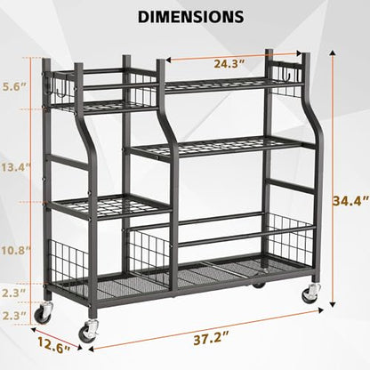 Garden Tool Organizer with Wheels for Garage and Shed