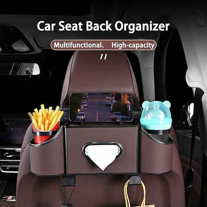 Back Seat Car Organizer,4 in 1 Multifunctional Car Back Seat Storage Box with Drink Cup Holder Tissue Box, for Hold Phone,Snacks, Drinks, Handbag