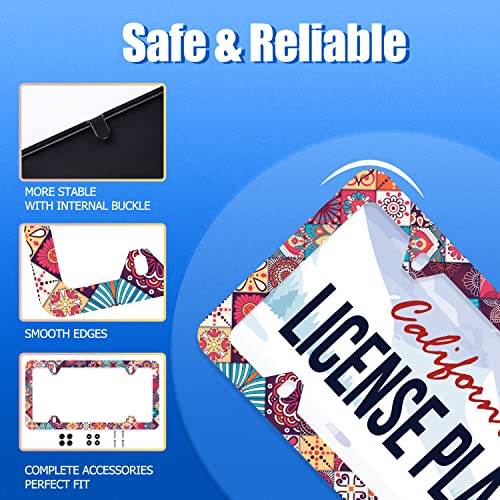 Boho Stitching Tile License Plate Frame Stainless Steel Accessory12.3x6.3In