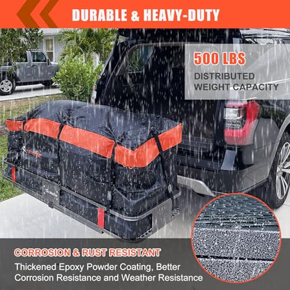 Hitch Mount Cargo Carrier Rack Basket 60"*20"*6"+Waterproof Bag 16 Cu.Ft