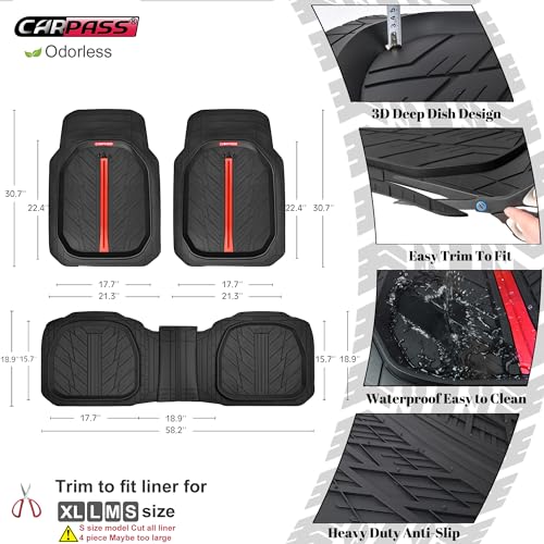 Tire Tread DeepDish Rubber Floor Mats for car Heavy Duty car mats All Weather (3 Count)