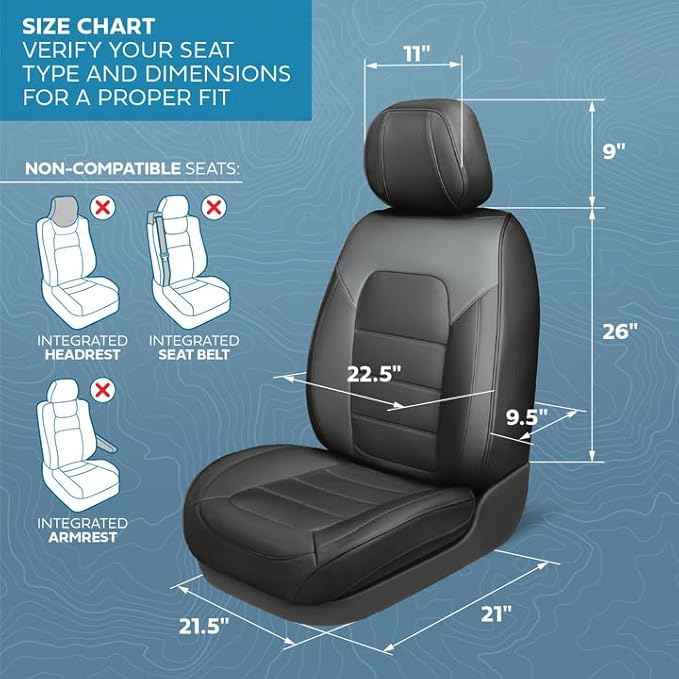 Classic Edition Faux Leather Seat Covers for Cars, Trucks, & SUV – 2 Charcoal & Black Car Seat Covers for Front Seats - Universal Fit Car Accessories Interior Protector for Most Vehicles