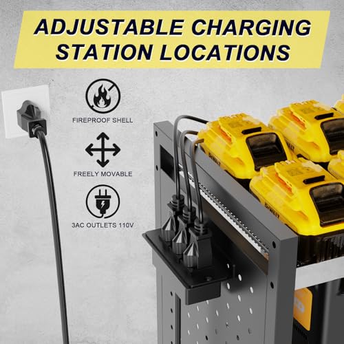 6 Tier Large Power Tool Organizer Cart with Charging Station