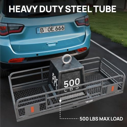 60''X 24''X14'' Folding Hitch Mount Cargo Carrier Basket with Stablizer and Straps