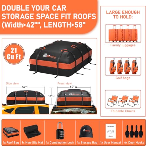 Car Rooftop Cargo Carrier Bag 21 Cubic feet Waterproof Car Roof Top Bag for All Cars with