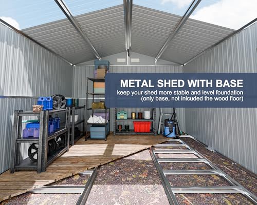 10x10 FT Metal Outdoor Storage Shed with Unique Base Sunroof Window Lockable Double Door Vent Heavy Duty Reinforced Frame Waterproof Sheds for Garden Large Lawnmower Tool