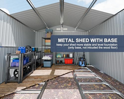 10x10 FT Metal Outdoor Storage Shed with Unique Base Sunroof Window Lockable Double Door Vent Heavy Duty Reinforced Frame Waterproof Sheds for Garden Large Lawnmower Tool