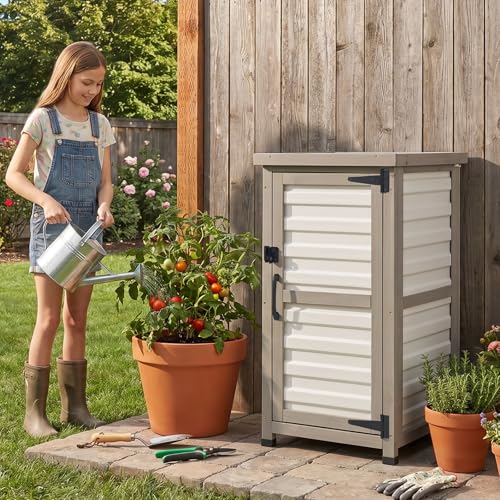 Small Outdoor Storage Cabinet with Waterproof Metal Top