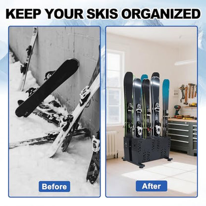 Freestanding Ski Storage Rack for 4 Pairs