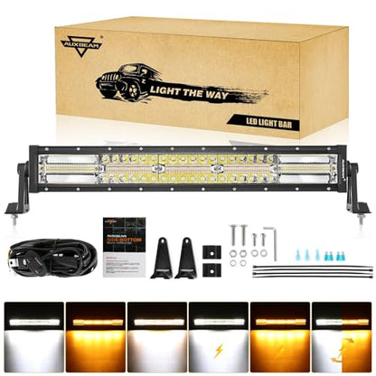 22 Inch LED Light Bar 6 Modes Amber White Strobe Off Road Lights