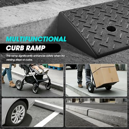 2pcs 5.2" Rise Rubber Curb Ramp Heavy Duty Loading Driveway Ramp Threshold Ramp 19.1" W x 13.5" D x 5.2" H for Loading Dock (2 Count)