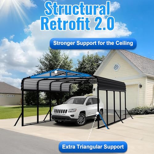 12x20FT Heavy Duty Metal Carport with Side Support Poles for All Weather (3 Count)