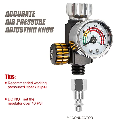 HVLP Touch Up Mini Air Spray Gun for Clearcoats 1.0mm Stainless Steel Nozzle 150ml Capacity 7.0CFM 22psi with Type 2 Adapter Air Control Valve and Filter Professional