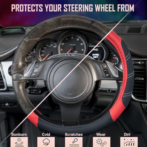 Line Rider Microfiber Leather Sporty Steering Wheel Cover Universal Fits for 95% Truck