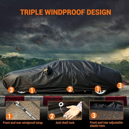 All Weather Car Cover Waterproof Windproof Hail Protector with Fleece Lining & Zipper Door