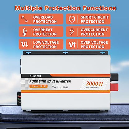 3000W Pure Sine Wave Inverter 24V DC to 120V AC