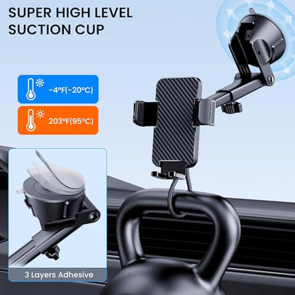 Phone Holders for Your Car [Military Grade Suction Ultra Strong Base] Cell Phone Car Holder 3 in 1 Dashboard