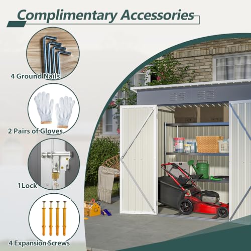 6x4 FT Outdoor Metal Storage Shed with Lockable Door & Floor Frame