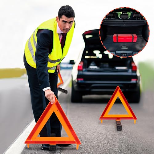 3Pack Car Warning Triangle Heavy Reflective Warning Road Safety Triangle Kit Suitable for car Breakdown and Temporary Parking on the Road