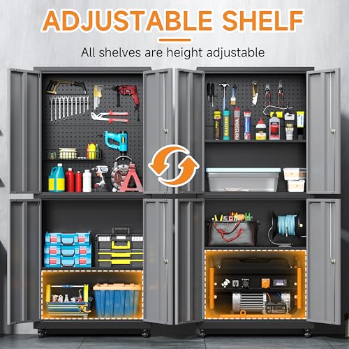 71" H Metal Tool Storage Cabinet with Lock and Wheels