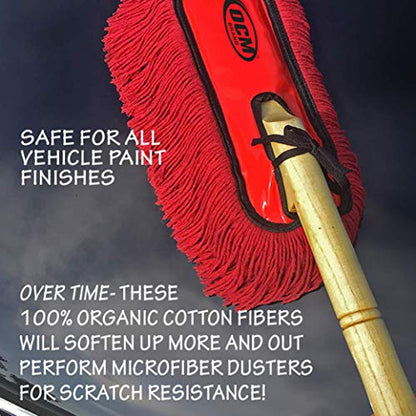 Premium Extra Large Car Duster with Durable Solid Wood Handle Includes Storage Cover