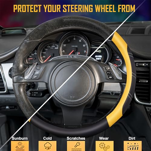 Line Rider Microfiber Leather Sporty Steering Wheel Cover Universal Fits for 95% Truck