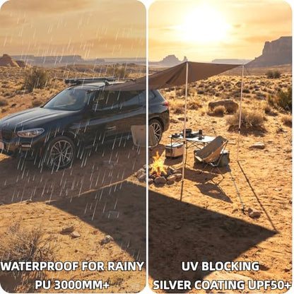 Portable Suction Cup Car Awning 6.5ftx9.8ft Gray