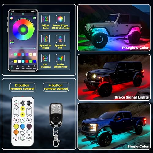 8 Pods 168 LEDs 5 Sides RGB Rock Lights for Truck (8 Count)