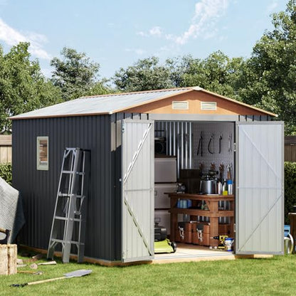 10×8FT Metal Shed & Outdoor Storage Shed with Floor Frame