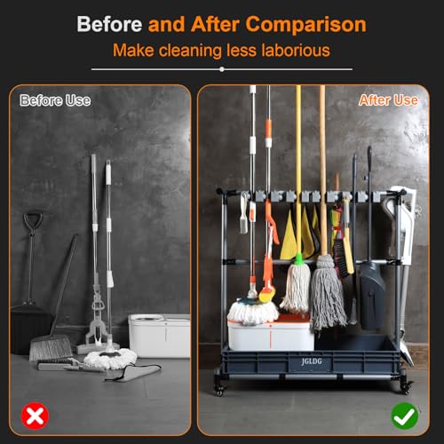 Mop and Broom Holder with Wheels