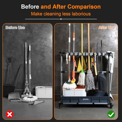 Mop and Broom Holder with Wheels