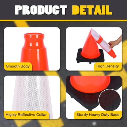 Traffic Cones 28 inch Orange 8 Pack Heavy Duty Safety Cones