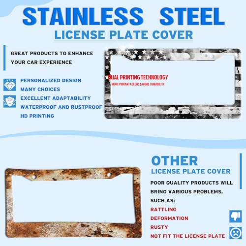 Vintage American Flag License Plate Frame Stainless Steel 6.3 X 12.2 Inch
