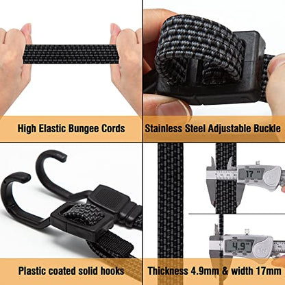 Bungee Cords Flat Adjustable Bungee Cords with Hooks Heavy Duty 48 Inch (6 Count)