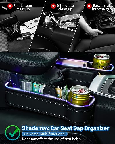 RGB Color Changing LED Car Seat Gap Filler Organizer Console Side Seat Gap Storage Box with Cup Holders and USB Chargers for Car Interior Accessories (2 Count)