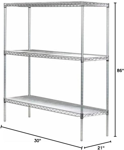 Omega 21" Deep x 30" Wide x 86" High 3 Tier Chrome Starter Shelving Unit
