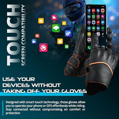 Motorcycle Gloves Men's Leather Motorbike Gloves Touchscreen Function