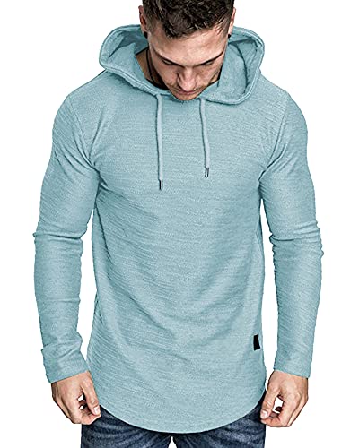 Mens Fashion Athletic Hoodies Sport Sweatshirt Solid Color Fleece Pullover Sky Blue Large