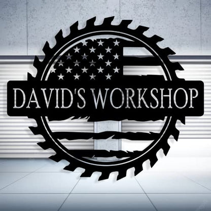 Custom American Flag Metal Shop Sign Gift for Dad