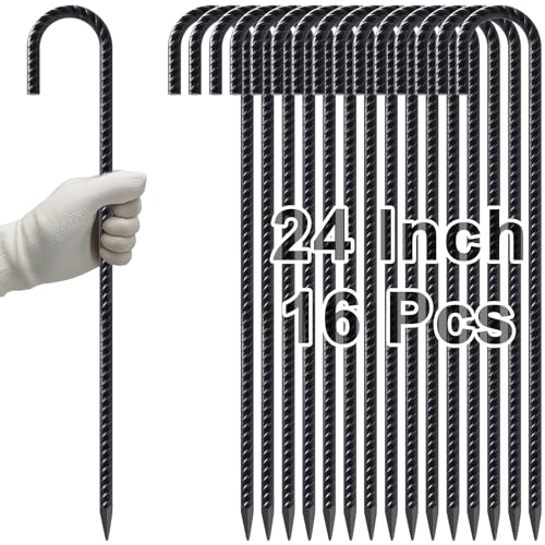 Rebar Stakes 24 Inch J Hook Heavy Duty (16 Count)