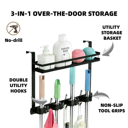 Over the Door Heavy Duty Metal Broom & Mop Holder