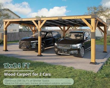 12x24x8.2 FT Heavy Duty Cedar Wood Carport for 2 Cars