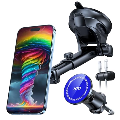 Military Grade】HTU for MagSafe Car Mount【Upgraded Strongest Suction】Magnetic Phone Holder Cell Stand for Dashboard Windshield Vent