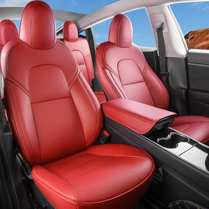 Tesla Model Y Car Seat Covers Nappa Leather Car Interior Seat Airbag Compatible Cushion Cover Full Set Custom Fit 2024 2023 2022 2021 2020 (11 Count)