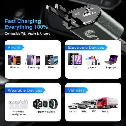 Retractable Car Charger USB C Fast Charging 120W