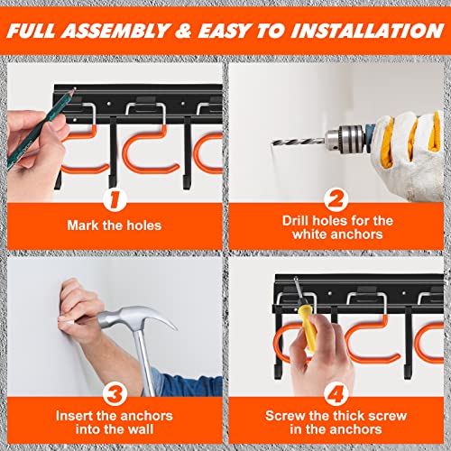 68'' All Metal Garden Tool Organizer Adjustable Garage Tool Organizer Wall Mount Garage Organizers and Storage with Heavy Duty Hooks Tool Hangers for Garage Wall