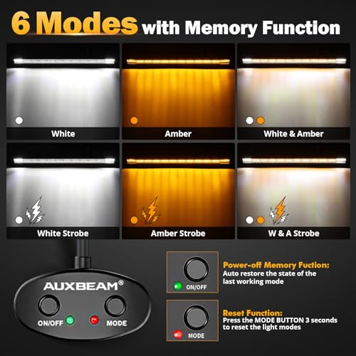 50 Inch LED Straight Light Bar 6 Modes Amber White Strobe Lights